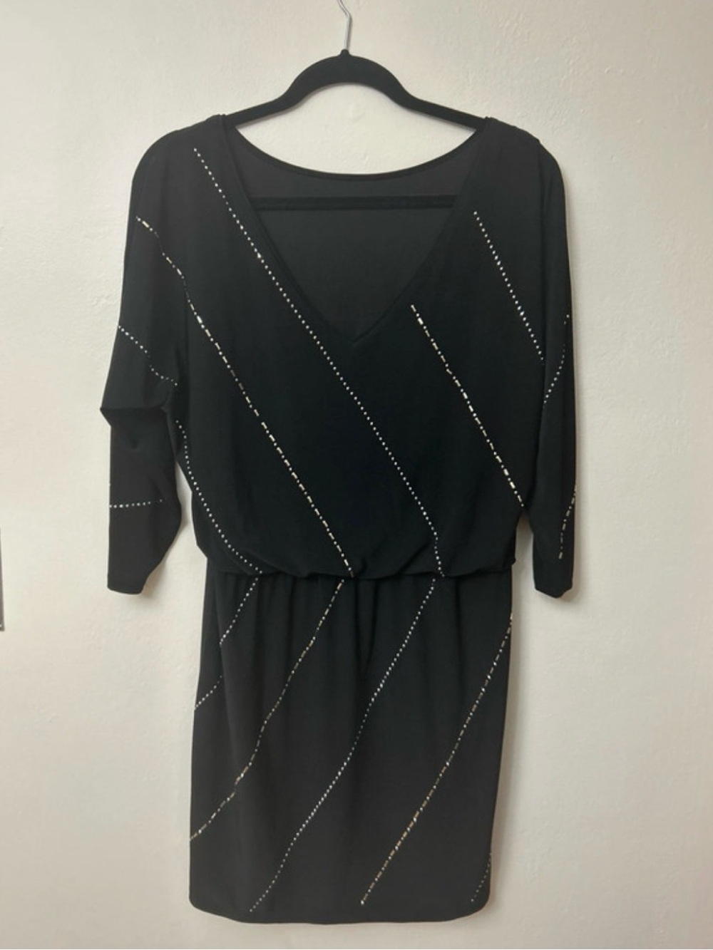 White House Black Market Elegant Black V-Neck Studded dress size medium
